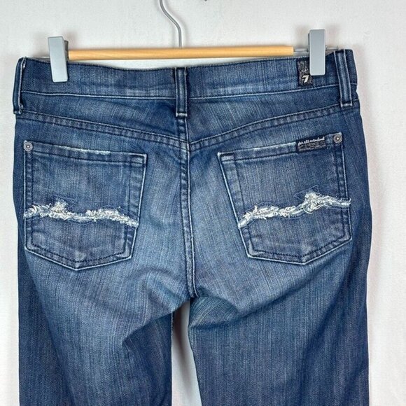 7 for all Mankind Women's Lowrise bootcut rhinestone pocket jeans size 26 Y2K - Picture 5 of 16